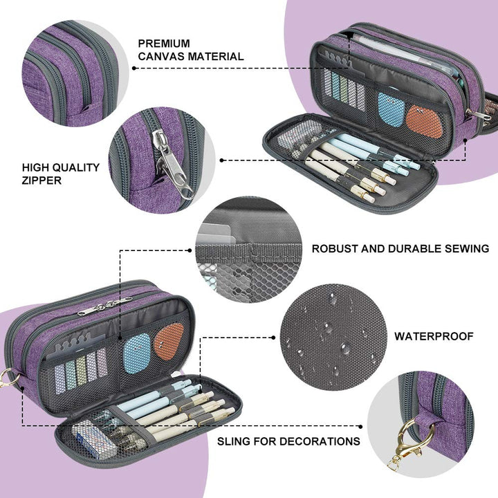 Large Pencil Case Big Capacity Pencil Bag Large Storage Pouch 3 Compartments Desk Organizer Marker Pen Case Simple Stationery Bag Pencil Holder (Plaid White)