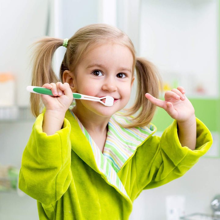 16 Pieces Three Sided Toothbrush Autism Toothbrush Bristle Travel Toothbrush for Kids Complete Teeth Gum Care Great Angle Bristles to Clean Each Tooth, Soft/Gentle (Green, Blue, Yellow, Red)