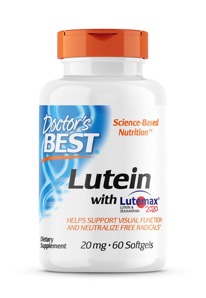 Doctor&#39;s Best Lutein Featuring Lutemax, Non-GMO, Gluten Free, Eye Health, 20 mg, 60 Softgels