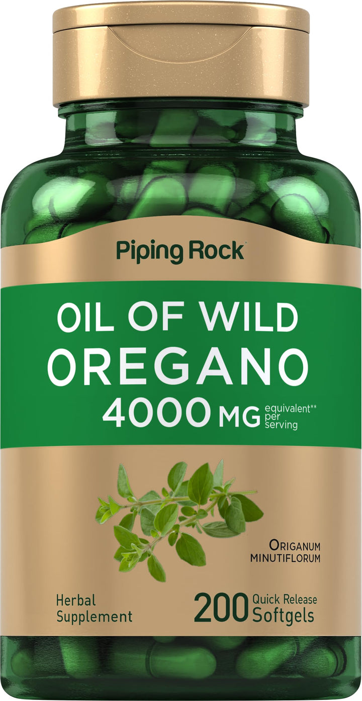 Piping Rock Oregano Oil Capsules 4000mg | 200 Pills | Herbal Extract Supplement | Wild Harvested | Non-GMO, Gluten Free