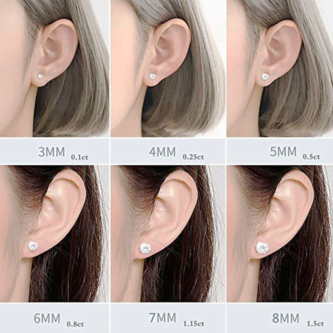 Set of 6 pairs of ear studs lady girl 316L stainless steel cubic zirconia earrings 3-8mm 3mm/4mm/5mm/6mm/7mm/8mm