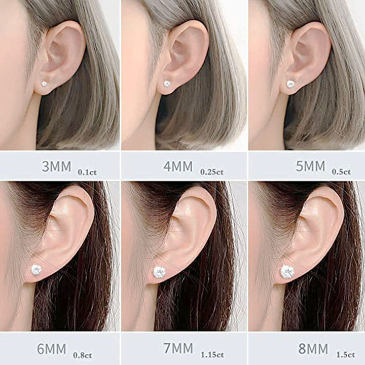 Set of 6 pairs of ear studs lady girl 316L stainless steel cubic zirconia earrings 3-8mm 3mm/4mm/5mm/6mm/7mm/8mm