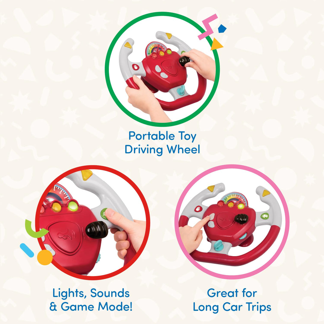– Interactive Steering Wheel – Portable Car Toy – Kids Games &amp; Songs – Toddler Road Trip – 2 Years + – Geared To Steer