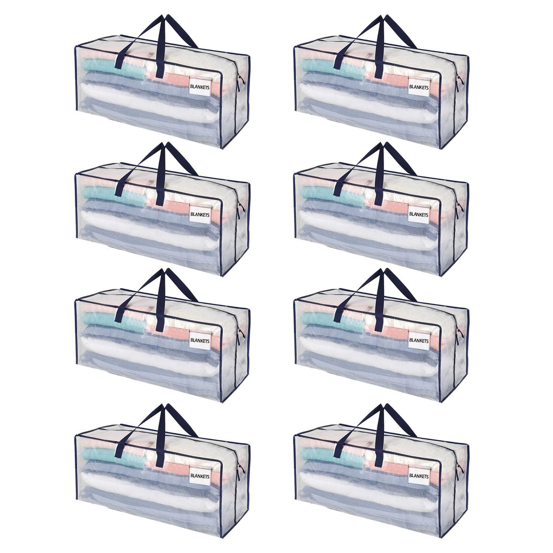 8 Pack Moving Bags w/Backpack Straps, Moving Boxes &amp; Storage Bins Alternative, Packing Supplies, Camping Accessories Totes for Storage, Dorm Room Essentials Storage Bags (Clear, 8 Pack)