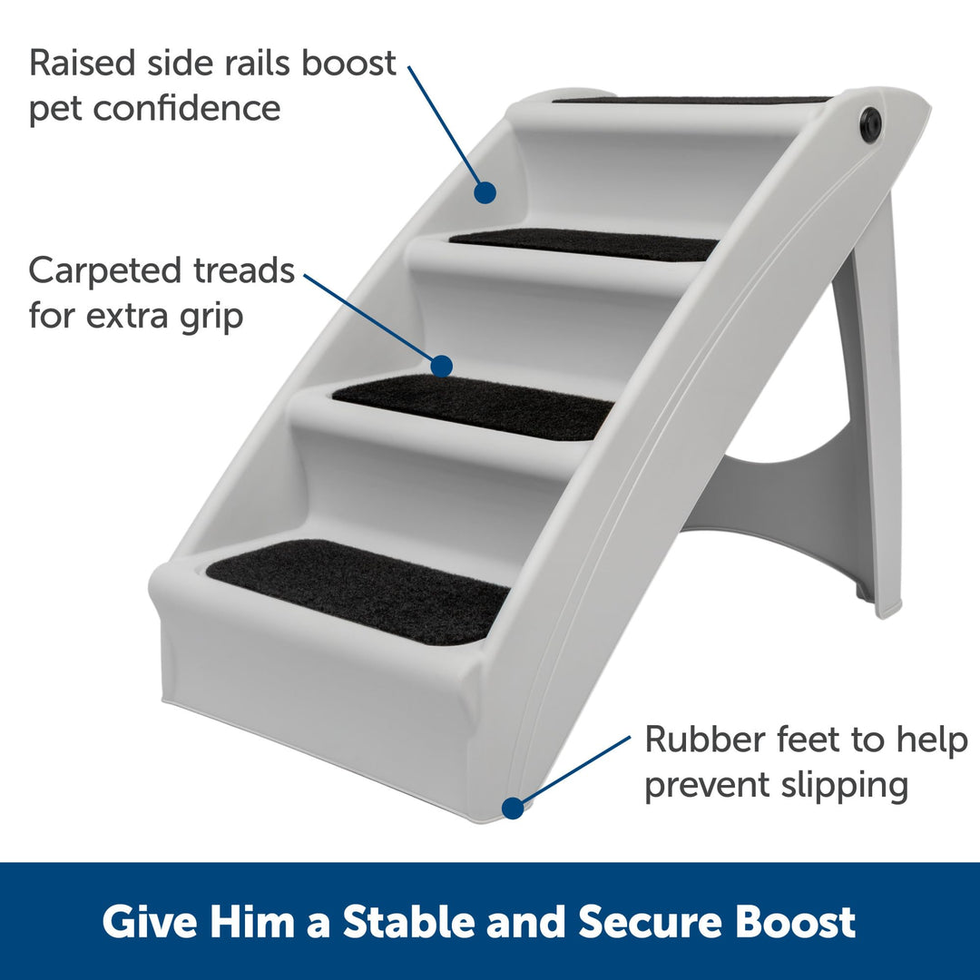 CozyUp Folding Dog Stairs, Portable Indoor/Outdoor Pet Steps for Bed, Couch &amp; Car, Grey, 25 Inch