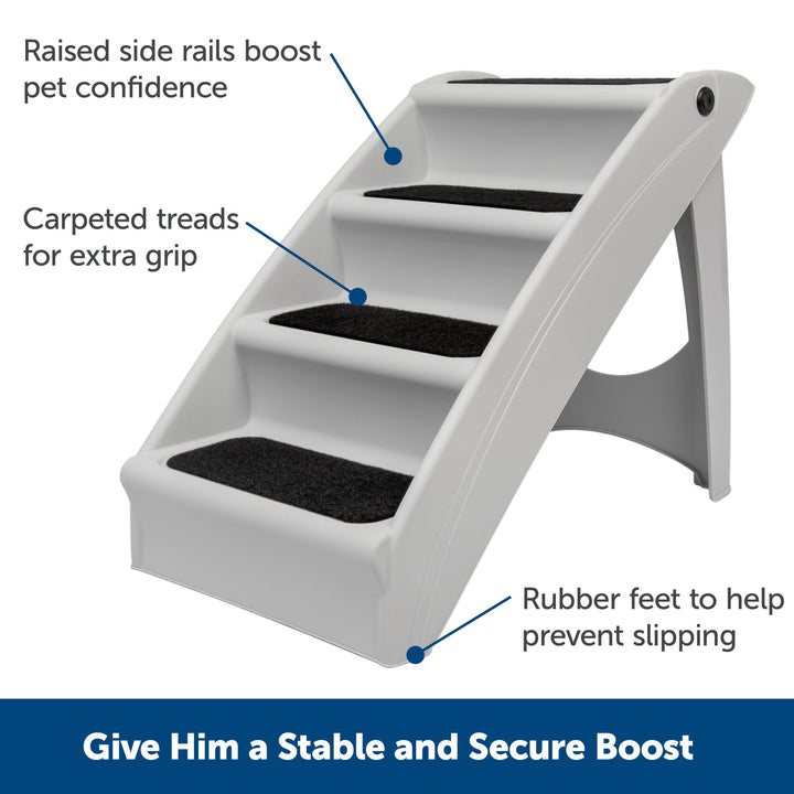 CozyUp Folding Dog Stairs, Portable Indoor/Outdoor Pet Steps for Bed, Couch &amp; Car, Grey, 25 Inch
