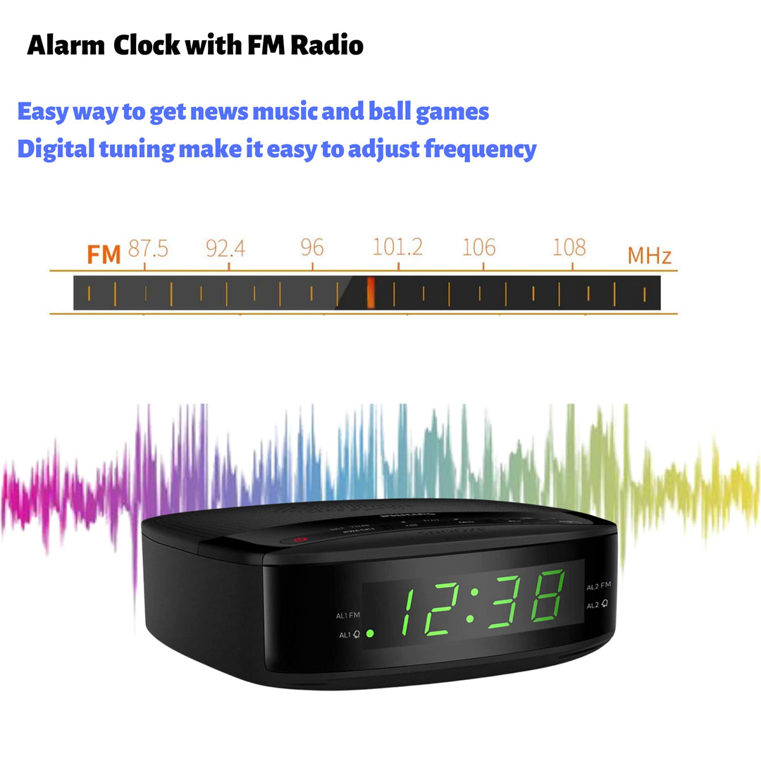 Radio Alarm Clocks for Bedrooms, LED Display, Easy Snooze, Sleep Timer, Alarm Clock Radio w/Battery Backup Bedroom Clock (Batteries not Included)