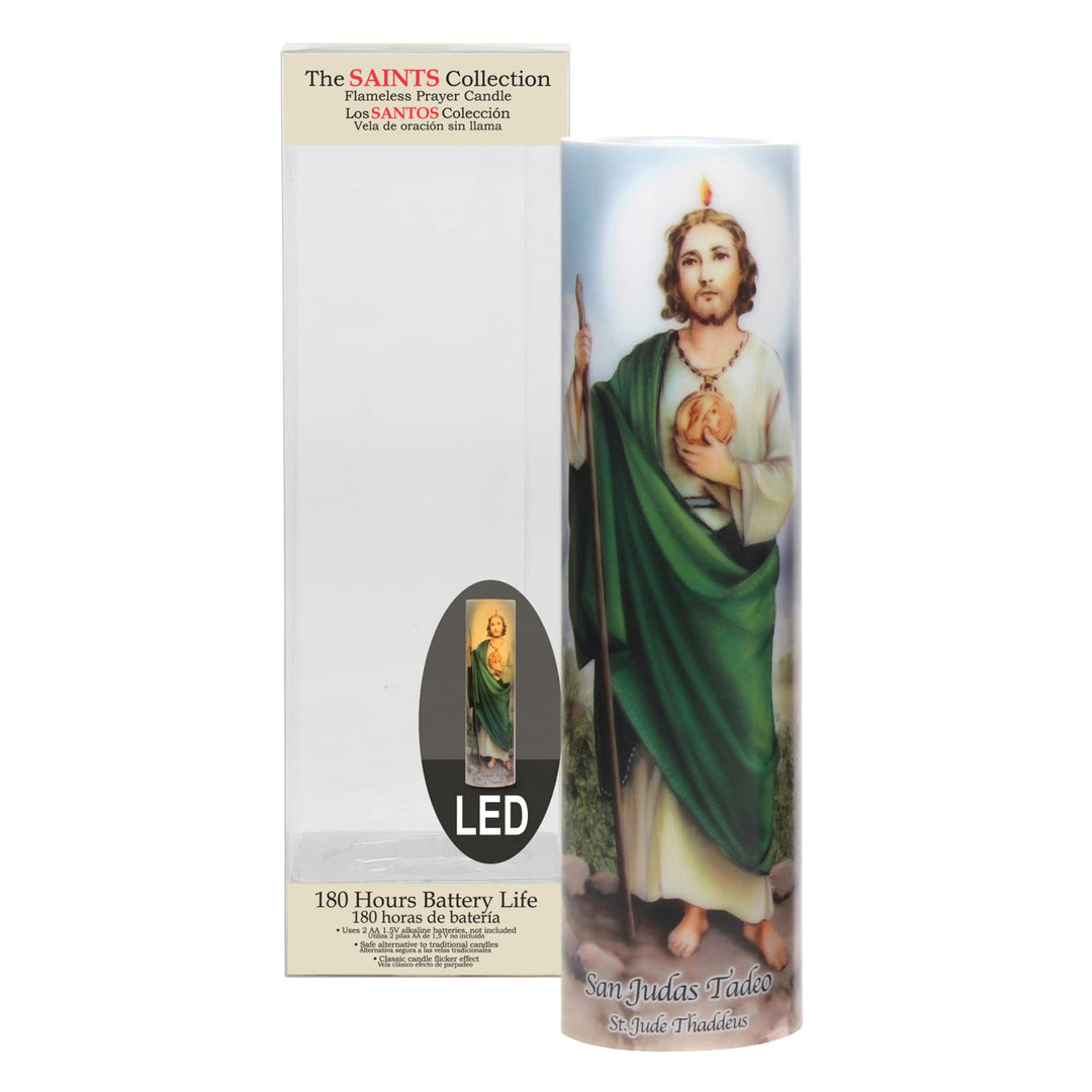 St. Jude Flameless LED Devotional Prayer Candle with Automatic Timer