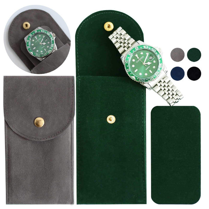 4 PCS Watch Travel Case for Men and Women Portable Velvet Watch Pouch Watch Storage Bag and Organizer (1BLACK+1GREEN+1BLUE+1GRAY)