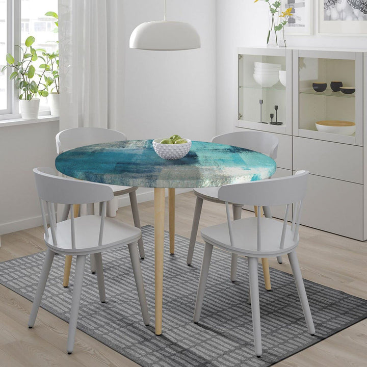 FATTTYCY Round Table Cloth Teal and Grey Abstract Art P