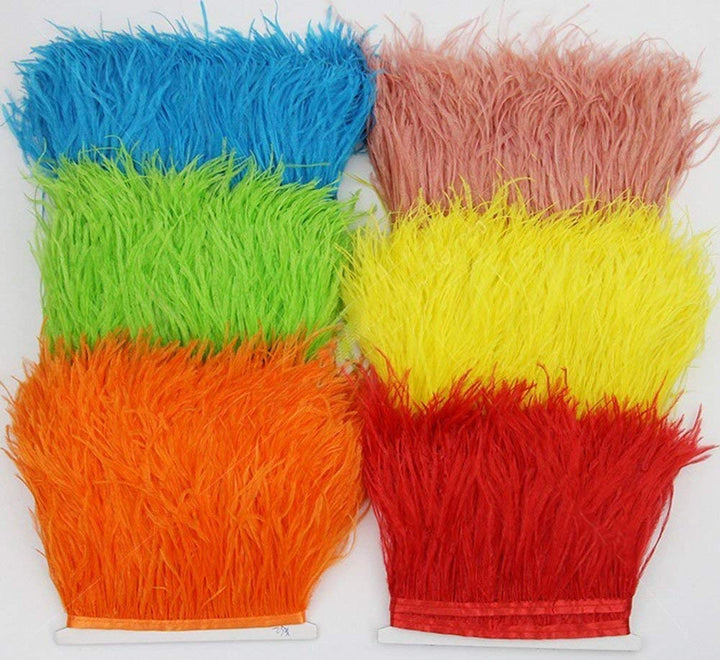 Pack of 2 Yards Natural Dyed Ostrich Feathers Trim Fringe 4inch for DIY Dress Sewing Crafts Costumes Decoration (Yellow)