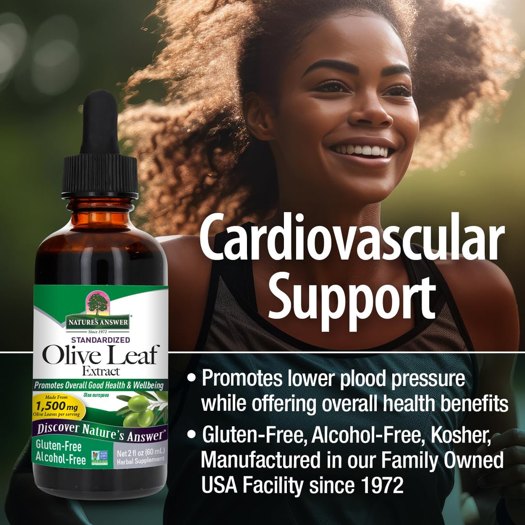 Nature&#39;s Answer Olive Leaf Extract, Alcohol-Free, Non-GMO, Vegan, Gluten-Free, Made in USA, 2 Ounce | Olive Extract Support | Olive Leaf Extract Capsules for Wellness