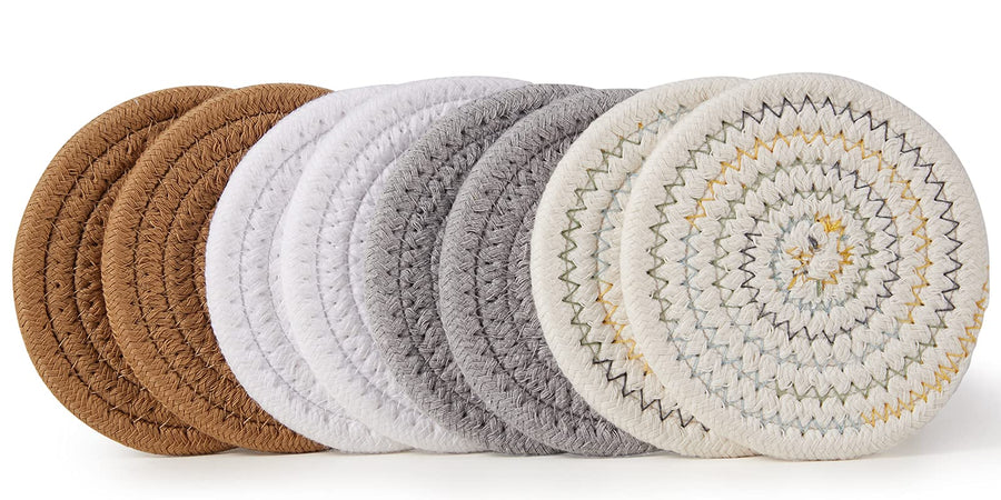 Coasters for Drinks (8-Piece Set) Water Absorbent Coaster Set Woven Coasters for Table Protection Heat-Resistant Coasters for Drinks, Beige