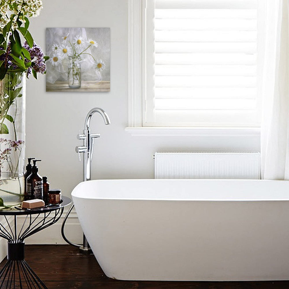 Bathroom Wall Decor Canvas White Flower Modern Wall Art for Living Room Large Size Painting Picture Artwork Wood Framed Wall Art Easy to Hang Size 20 X 20 in