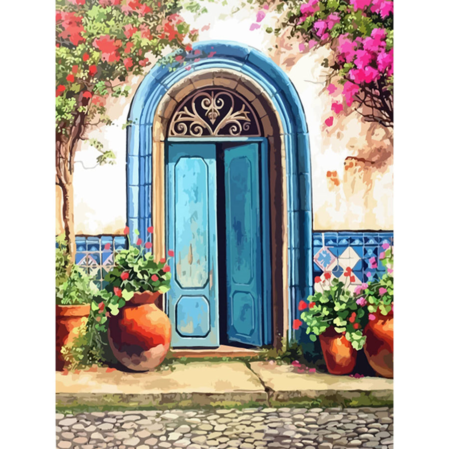 DIY Paint by Number for Adults and Kids, Acrylic Paint by Numbers for Beginner, 16” W x 20”L Easy Oil Painting for Gift Home Wall Decor (Blue Door)
