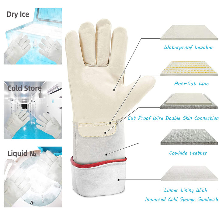 Ultra Long Cryogenic Gloves Outdoor Snow Shoveling Low Temperature Waterproof Protective Gloves Liquid Nitrogen Frozen Gloves Cold Storage White24.41inch (Large)