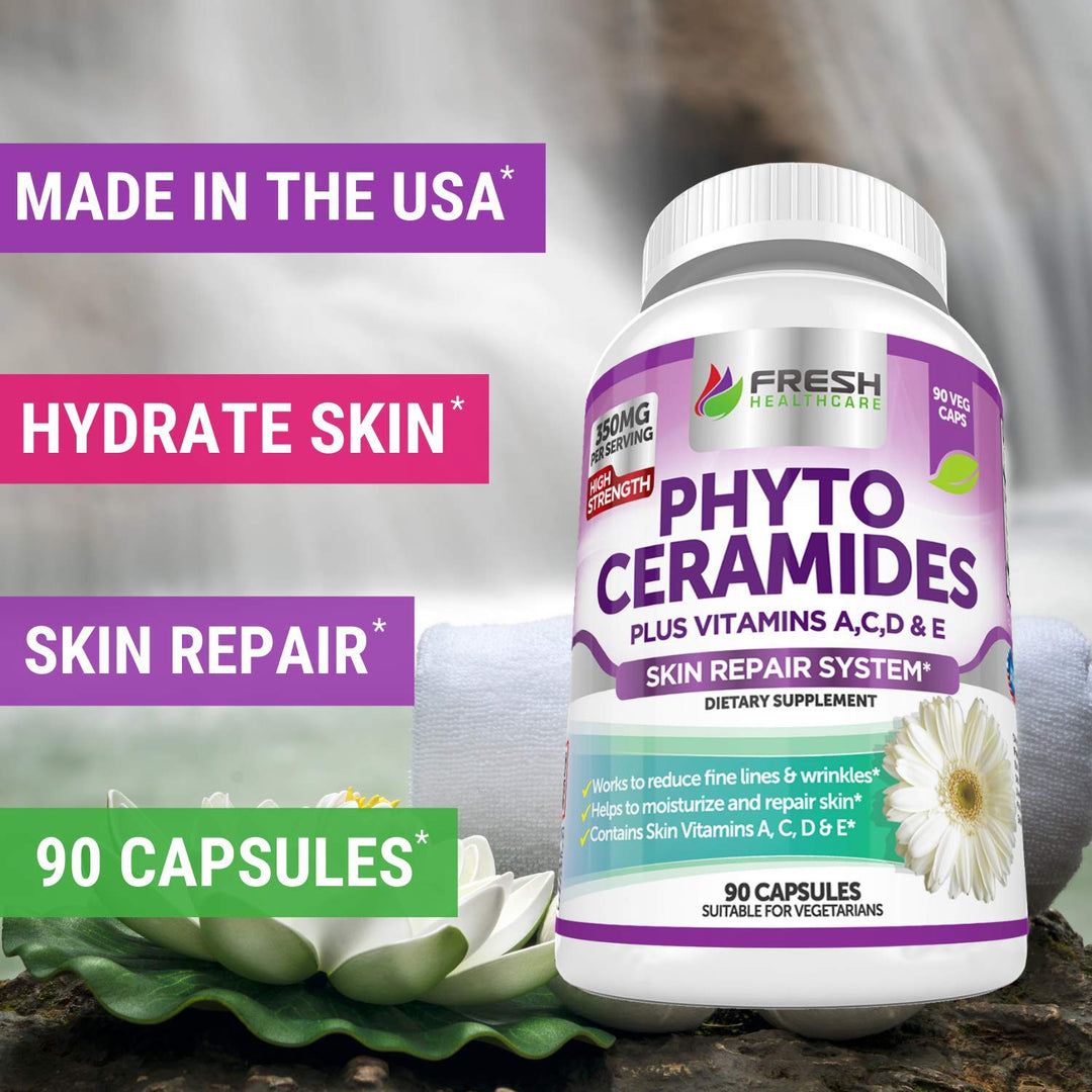 Phytoceramides - 3 Month Supply - Plus Skin Vitamins A,C,D &amp; E for Skin Repair &amp; Rejuvenation - Anti Aging Powerhouse for Reduced Fine Lines &amp; Wrinkles by Fresh Healthcare