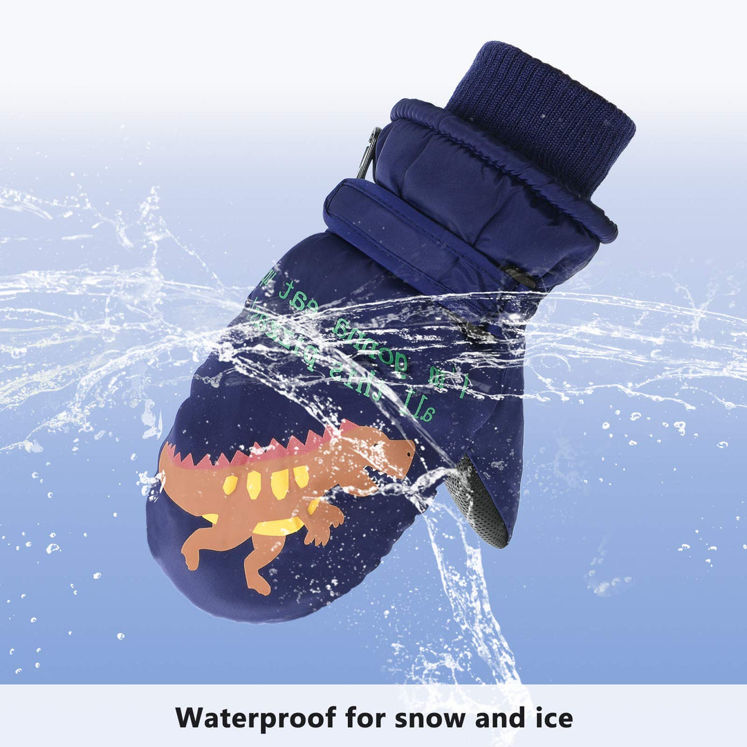Toddler Mittens Winter Snow Glove waterproof mitten Warm Fleece Kid Ski Gloves for Boys Girls Gray Dinosaur S