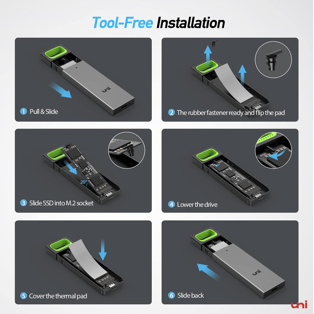 NVME SSD Enclosure, Tool-Free 10Gbps M.2 SSD Enclosure, USB C (Thunderbolt3 Compatible) NVME &amp; SATA External SSD Reader Adapter with RTL9210B Chipset Support UASP for SSD Size 2280/2260/2242