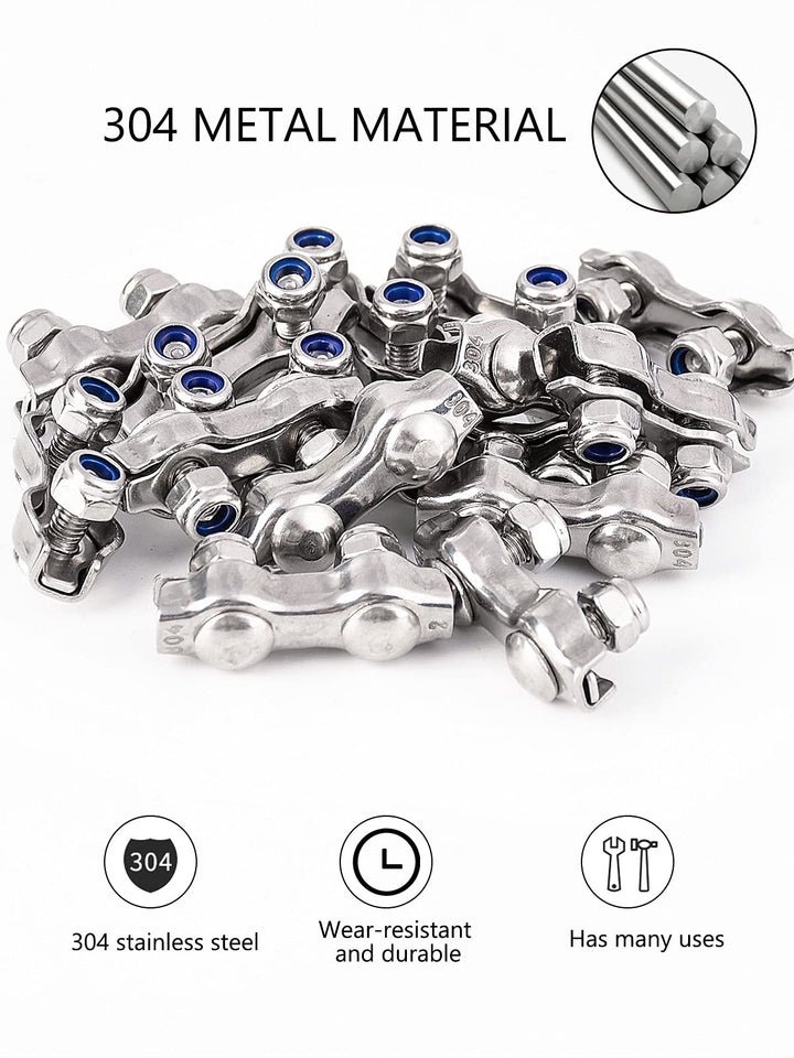 Wire Rope Clips Duplex Clamps,1/16&amp;24pcs,304 Stainless Steel Heavy Duty Locking Device Aircraft Wire Cable Double Clamp Buckle with Lock Nuts Fits for 1/16