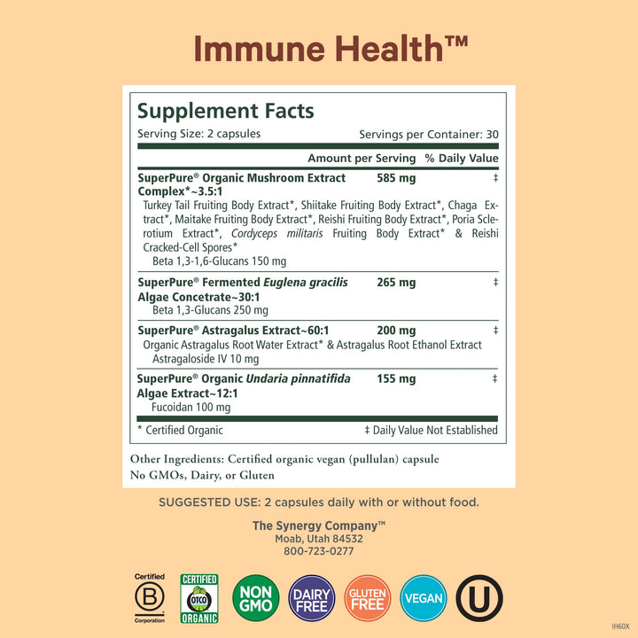 Immune Health | Immune Support Mushroom Supplement | Astragalus and Beta-Glucan Extracts with Organic Functional Mushroom Extracts | for Year-Round Support (60 Capsules)