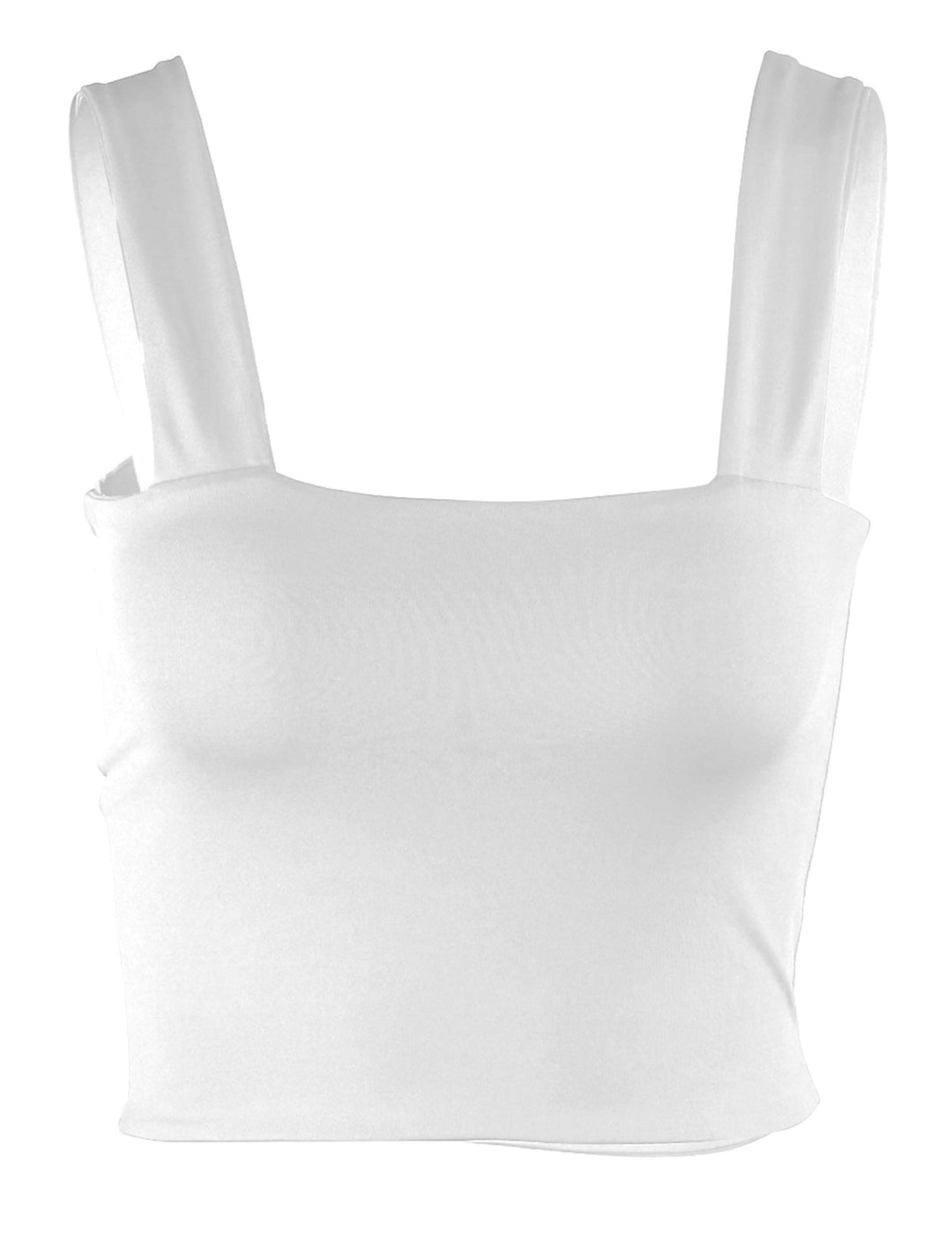 Women Summer Basic Crop Top Solid Sleeveless Stretch Crop Vest Square Neck Slim Crop Tank Top White