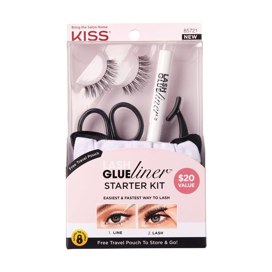 Lash GLUEliner Starter Kit, Felt-Tip Eyelash Adhesive, Clear Matte Finish, Foolproof Application, Includes GLUEliner (0.5mL), Applicator, Scissors, Travel Pouch, & 1 Pair of Fake Eyelashes