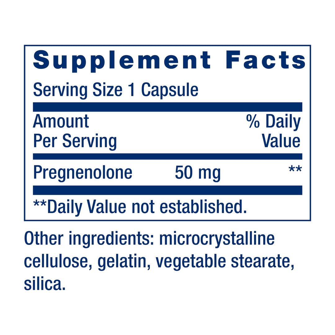 Pregnenolone, neurohormone, Promotes Memory Health and Brain Plasticity, Gluten-Free, Non-GMO, 100 Capsules