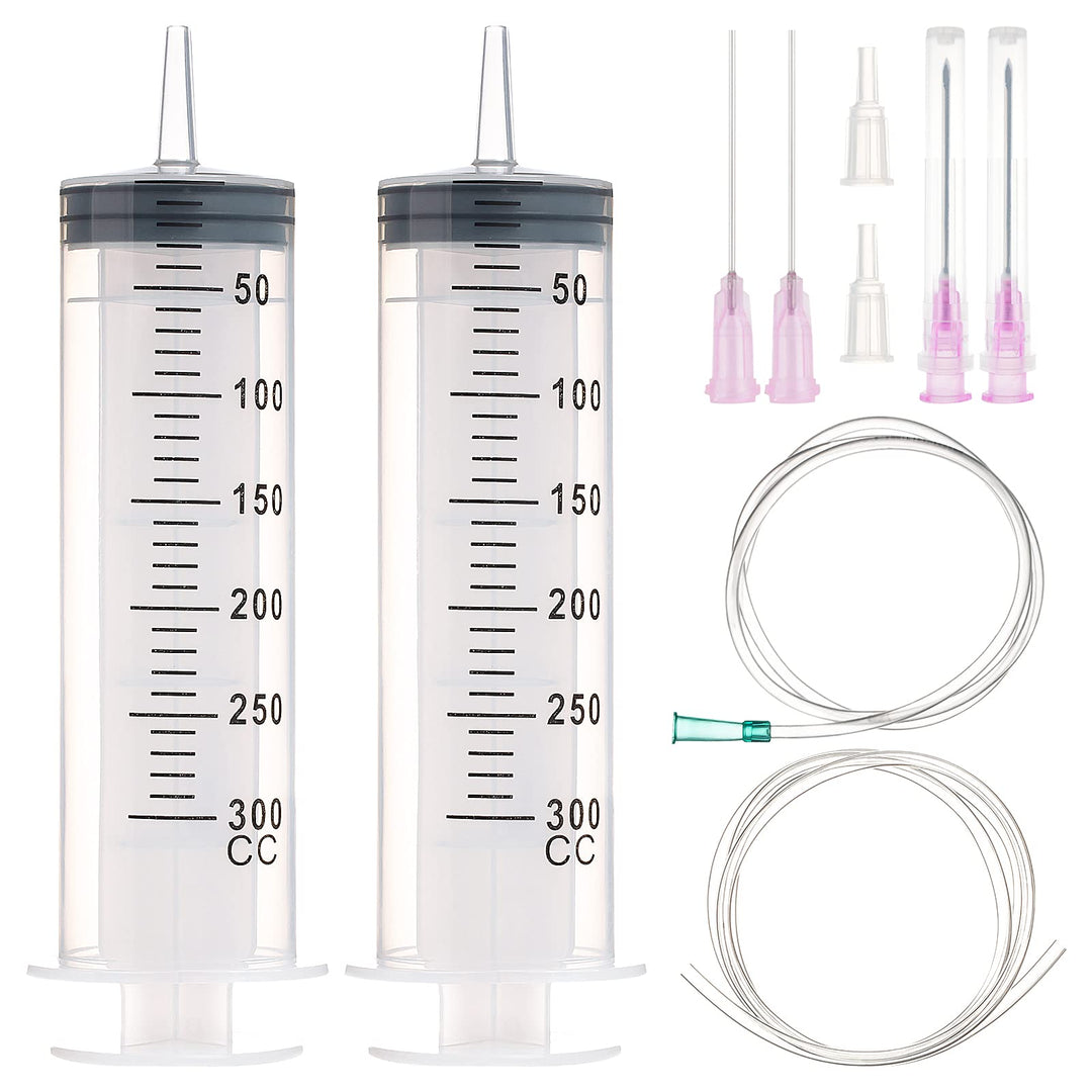 2 Pack 300ml Syringe with 40 Inch Tube and 18Ga 20Ga Dispensing Needle for Scientific Labs, Watering, Refilling