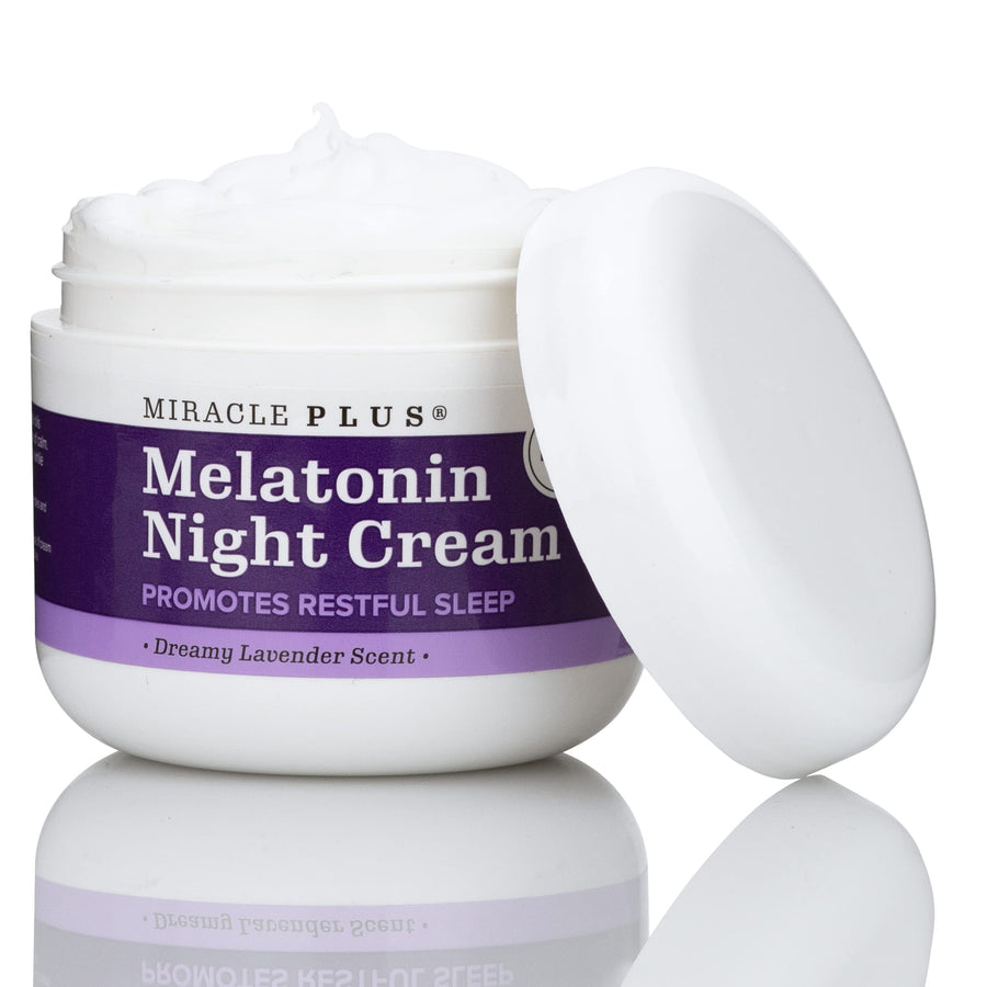 Melatonin Sleep Night Cream W/Lavender & Chamomile, Massage Melatonin Skin Care Topical Night Lotion Into Skin To Help Promote Better Rest, Ease Jet Lag, & Regulate Sleep Patterns, 4 Oz