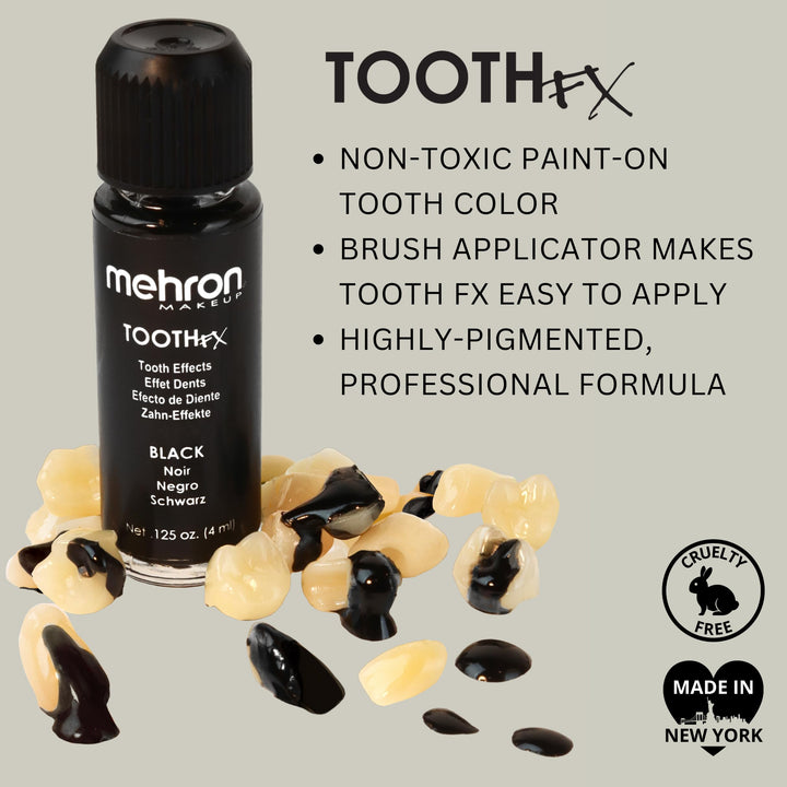 Makeup Tooth FX with brush, Black for Special Effects, Halloween, Movies (0.25 oz)