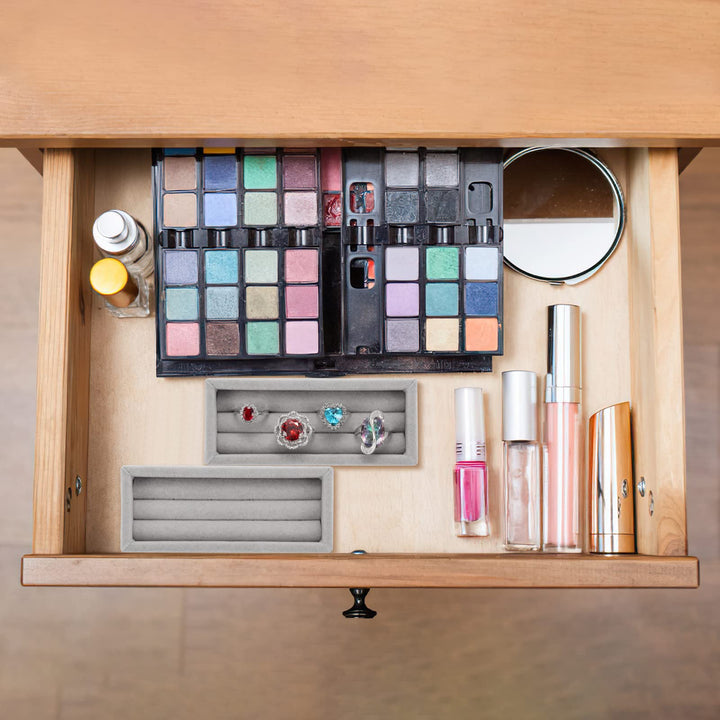 2 Slots Velvet Small Ring Organizer Set of 2 Earrings Trays Showcase Display Storage Insert Holder for Jewelry Box, Drawer, Dresser