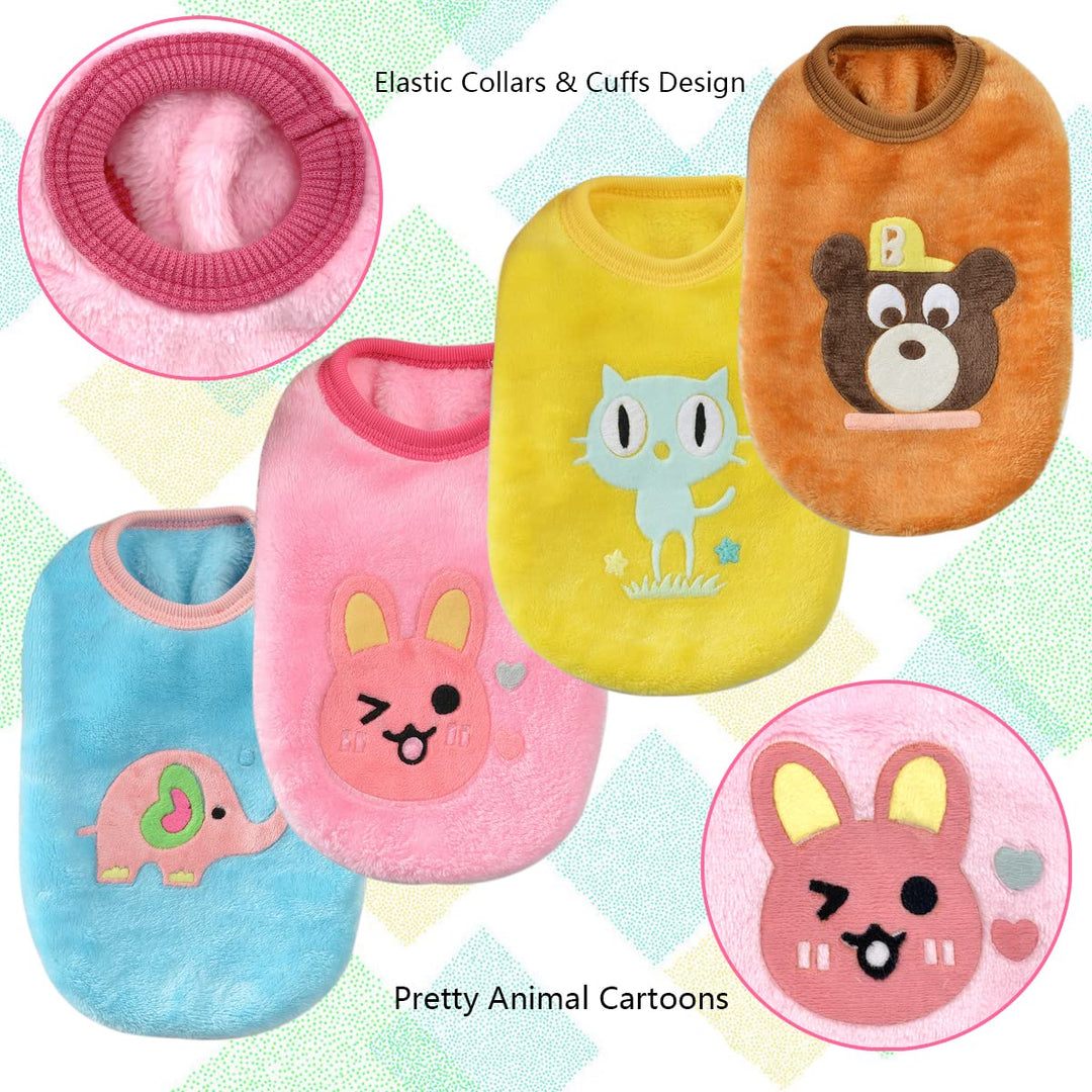Vehomy 4Pcs Rabbit Bunny Clothes Guinea Pig Clothes Costume Small Pet Cozy Fleece Vest Warm T-Shirt Sweater for Ferret Teacup Poodles Puppy Kitten and Other Small Animals 3XS