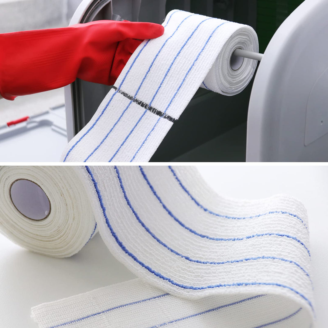 Disposable Microfiber Mop Pads - 15 Sheets/Roll, 16.5 x 4.7 Inches, Replacement Refills for Flat Mops - Ideal for Home, Office, Restaurant, Hospital (White and Blue)