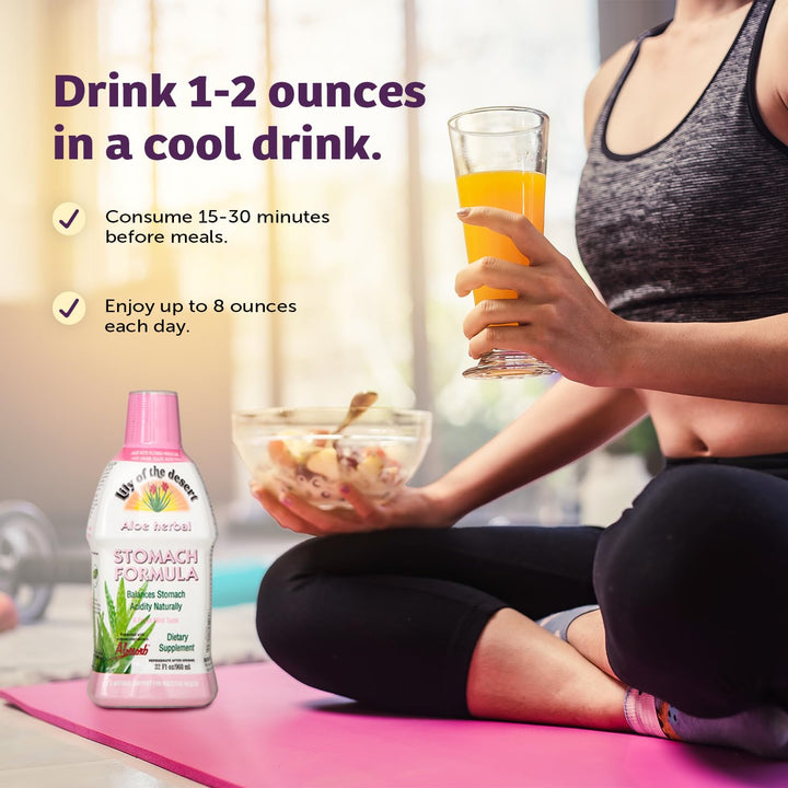 Stomach Formula, Organic Aloe Vera Juice with Slippery Elm, Chamomile, Peppermint, and Ginger for Gut Health, Acid Reflux, Heartburn Relief, 32 Oz (Pack of 2)