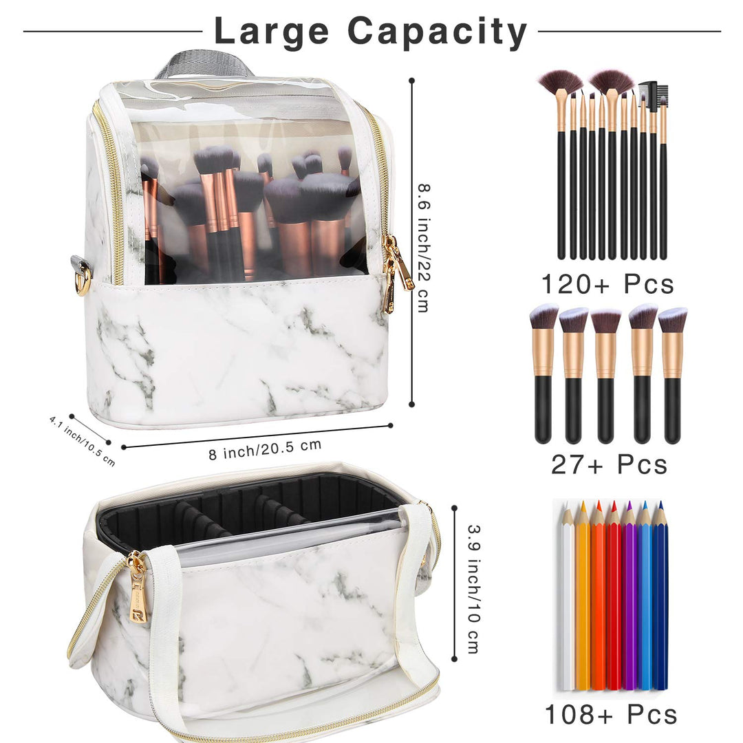 Makeup Brush Case Makeup Brush Holder Travel Professional Cosmetic Bag Artist Storage Bag Stand-up Foldable Makeup Cup(Marble, Small)