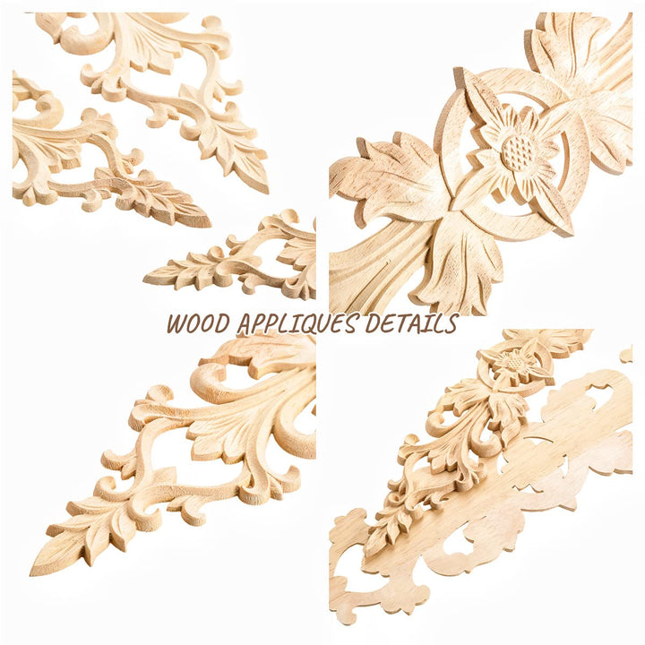 MUXSAM 4Pcs Long Wood-Carved Onlays Appliques for Furni