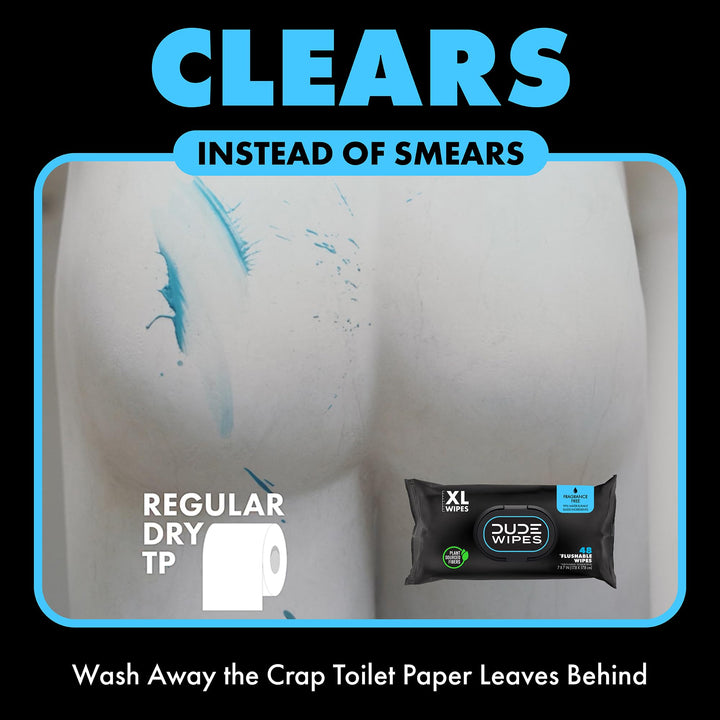 DUDE Wipes Flushable Wipes - 1 Pack, 48 Wipes - Unscented Extra-Large Wet Wipes with Vitamin-E &amp; Aloe for at-Home Use - Septic and Sewer Safe