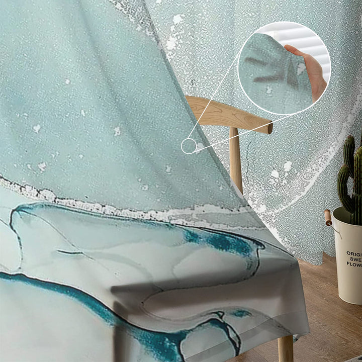 Marble Sheer Curtains 72 Inch Length 2 Panels Set, Green Aqua Marble Agate Semi Transparent Voile Rod Pocket Curtains for Living Dining Room Bedroom Drapes