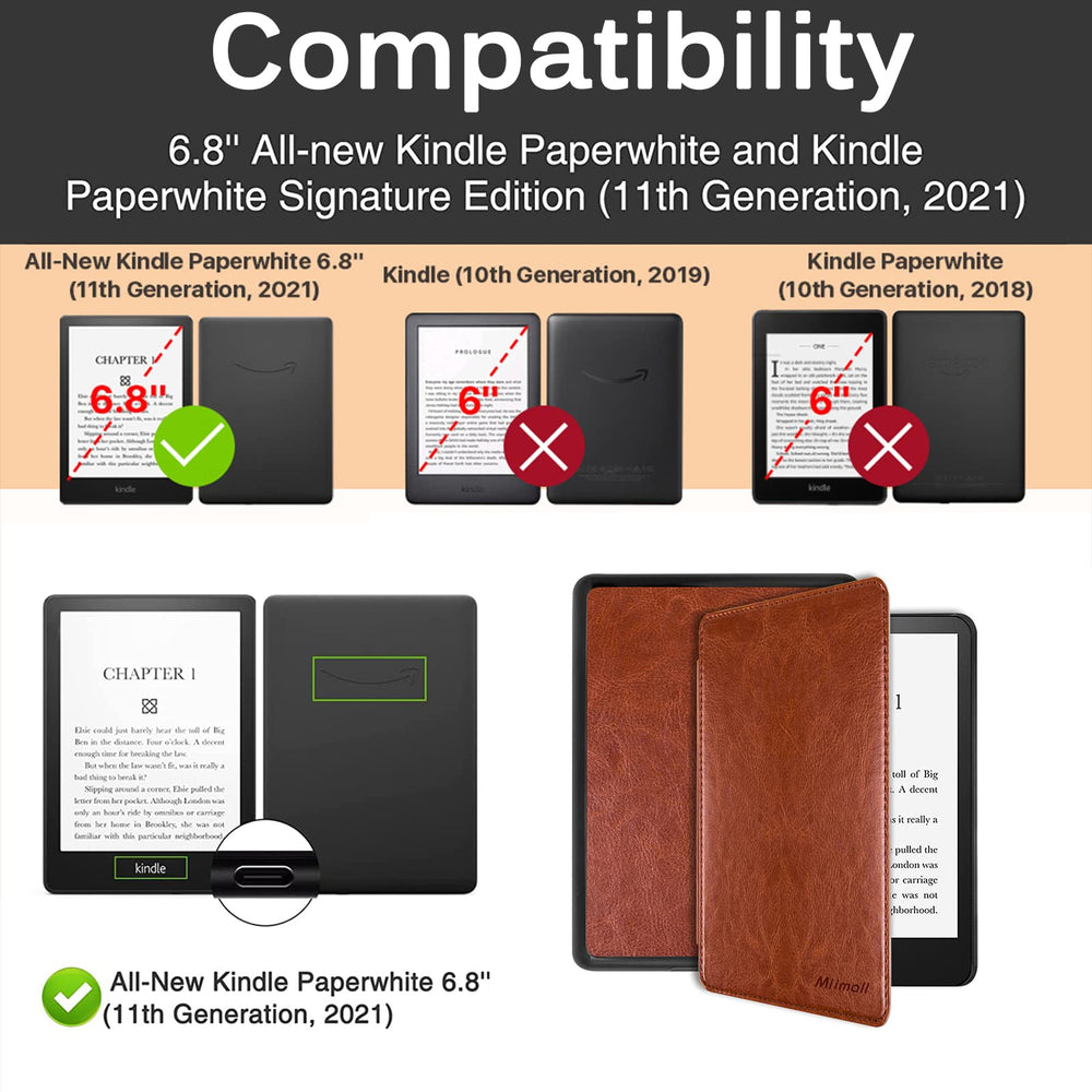 Compatible with Kindle Paperwhite 11th Generation 2021 Leather Case with Hand Strap Leather Cover Cases for Kindle Paperwhite 11th 2021 and Kindle Paperwhite Signature Edition 2021(Brown)