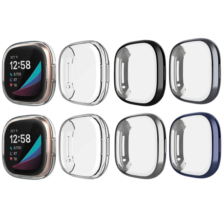 8 Pack Case Compatible with Fitbit Versa 3 / Sense Screen Protector, GHIJKL Ultra Slim TPU Plated Cover Anti-Scratch All Around Bumper Shell Accessories for Fitbit Sense/Versa 3 Smartwatch, Women Men
