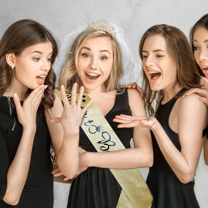 Bride To Be Set,Rhinestone Tiara &amp; Bride To Be Sash,Gold Bachelorette Party Decorations,Bridal Shower Gift,Crowns for Women