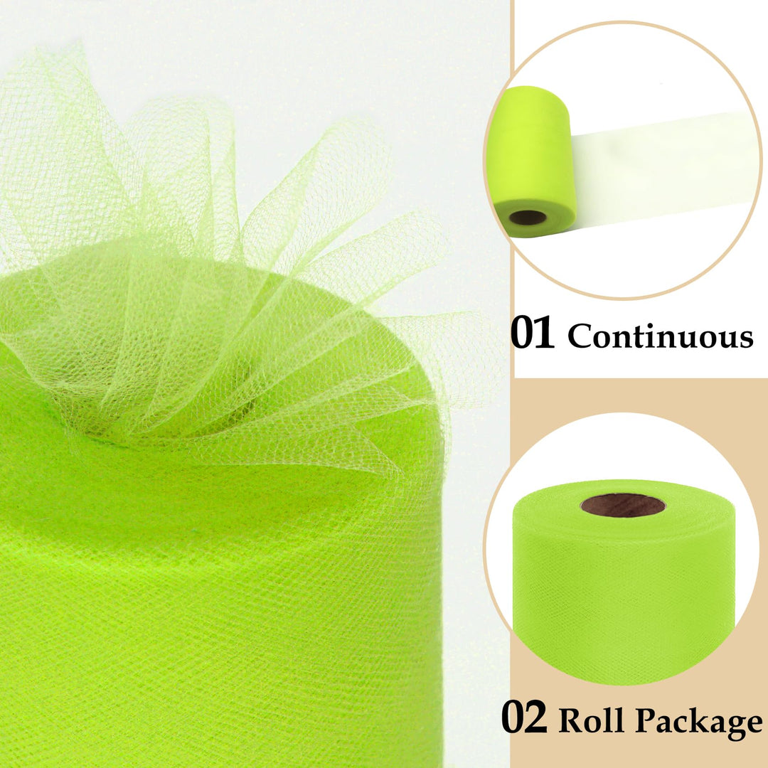 Fluorescent Green Tulle Fabric Roll 6 Inch by 100 Yards (300 feet) Sheer Tulle Netting Spool Tulle Ribbon for Halloween Decoration Tutu Skirt Gift Wrapping Wedding Baby Shower Party DIY Crafts
