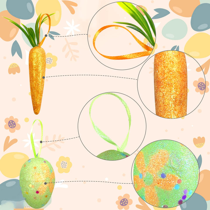 25 PCS Easter Egg Carrot Hanging Ornaments With Green Grass Easter Egg Ornaments for Tree Basket Decorations Home DIY Crafts