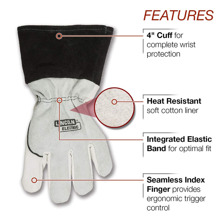 DynaMIG Traditional MIG Welding Gloves | Top Grain Leather | Medium | K3805-M, White