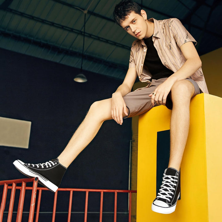 Unisex Fashion High top Sneakers Womens Classic High Tops Canvas Shoes Casual Tennis Shoes for Men(Black,US6W/US4M)