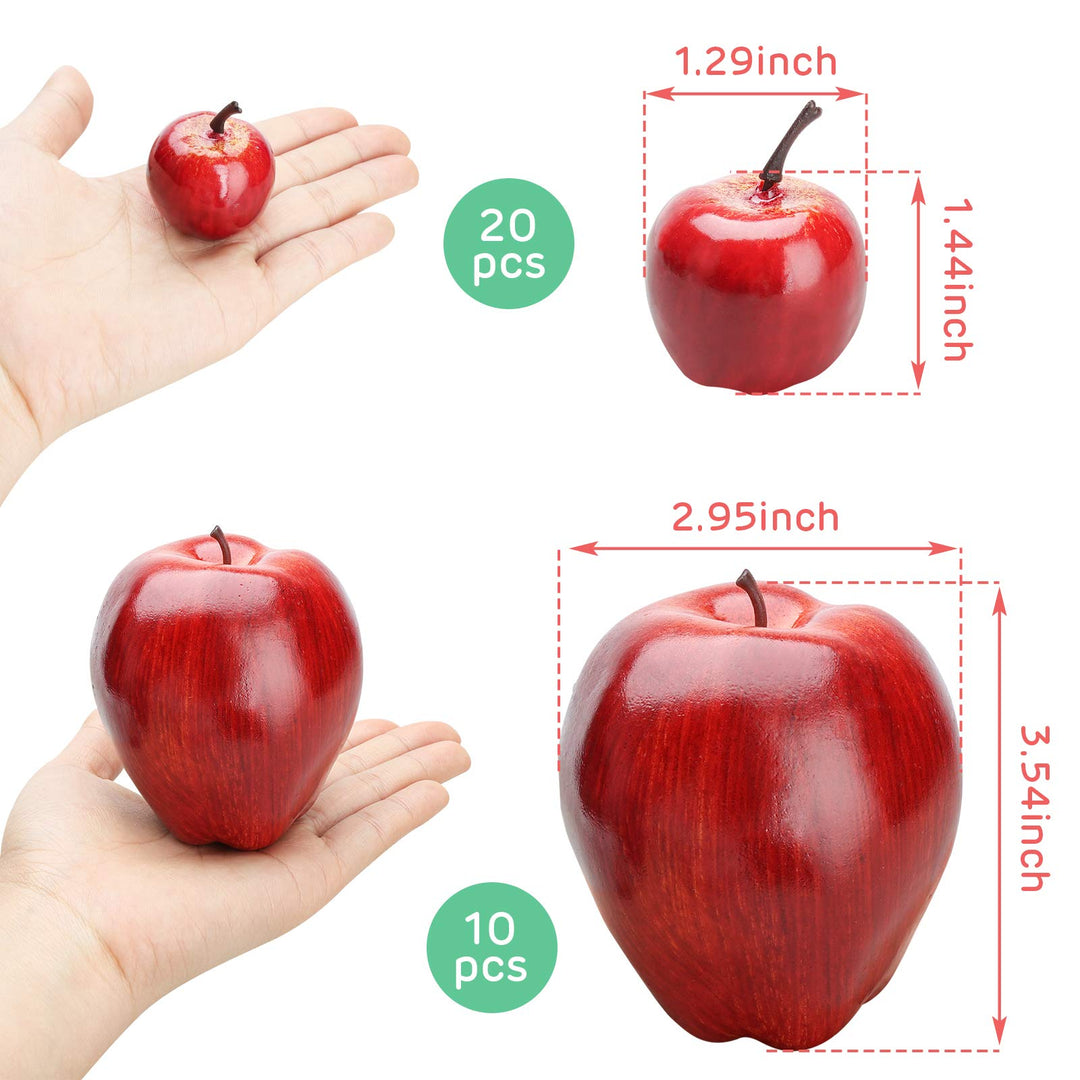 Artificial Apples, 30PCS Fake Fruits Red Apples Dark Red Apple Lifelike Simulation for Home House Kitchen Table Basket Photography Party Decoration