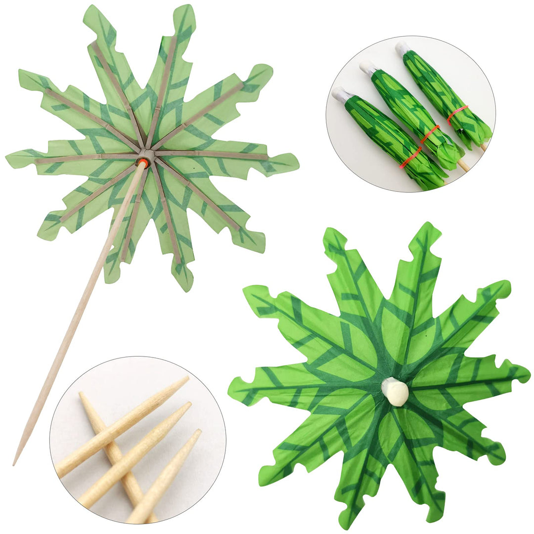 BLUE TOP 50pcs Green Coconut Palm Tree Cocktail Umbrell