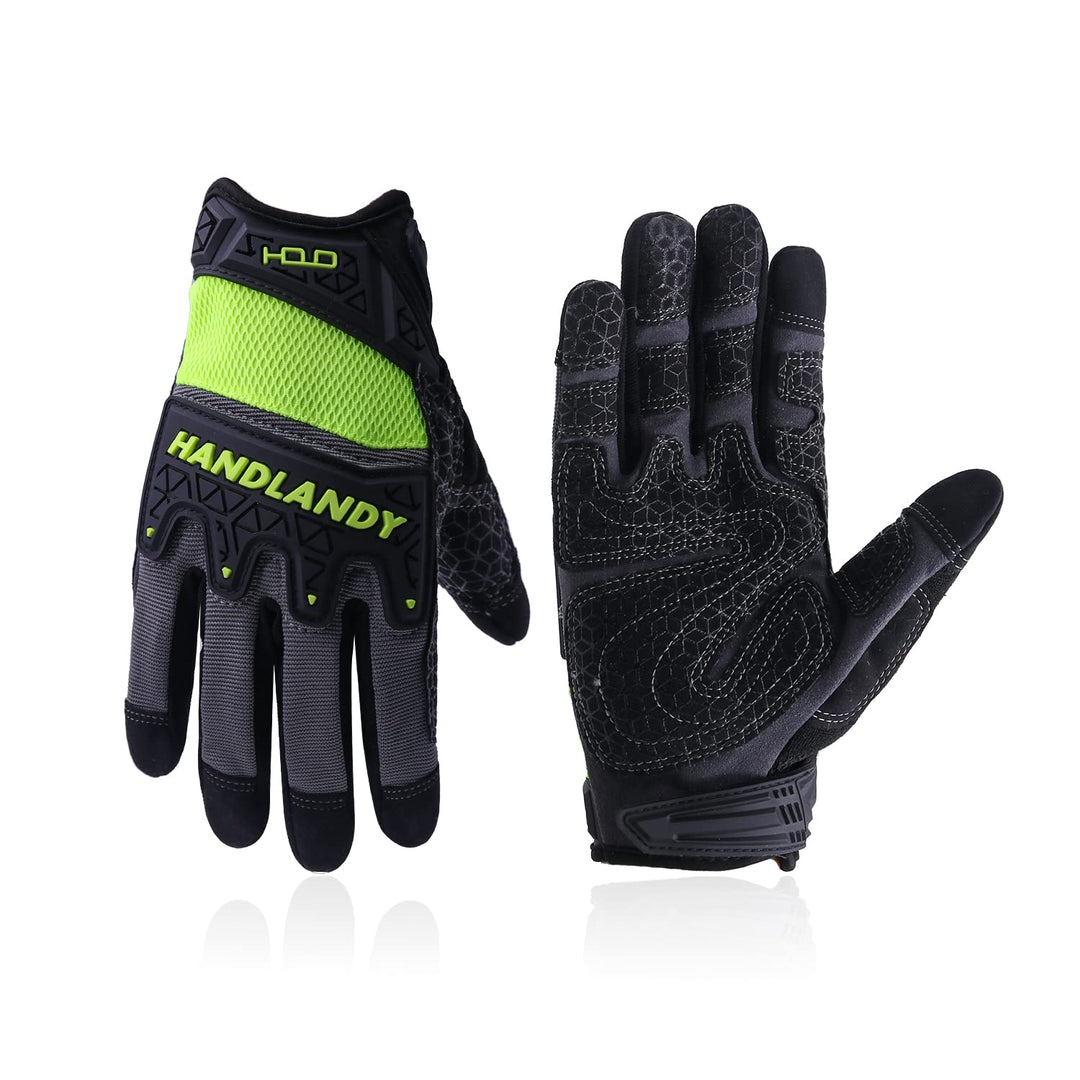 Utility Work Gloves, Men &amp; Women, Silicone Grip Synthetic Leather Work Gloves, TPR Protector, Breathable Mechanic Working Gloves with Touchscreen (L, Green)