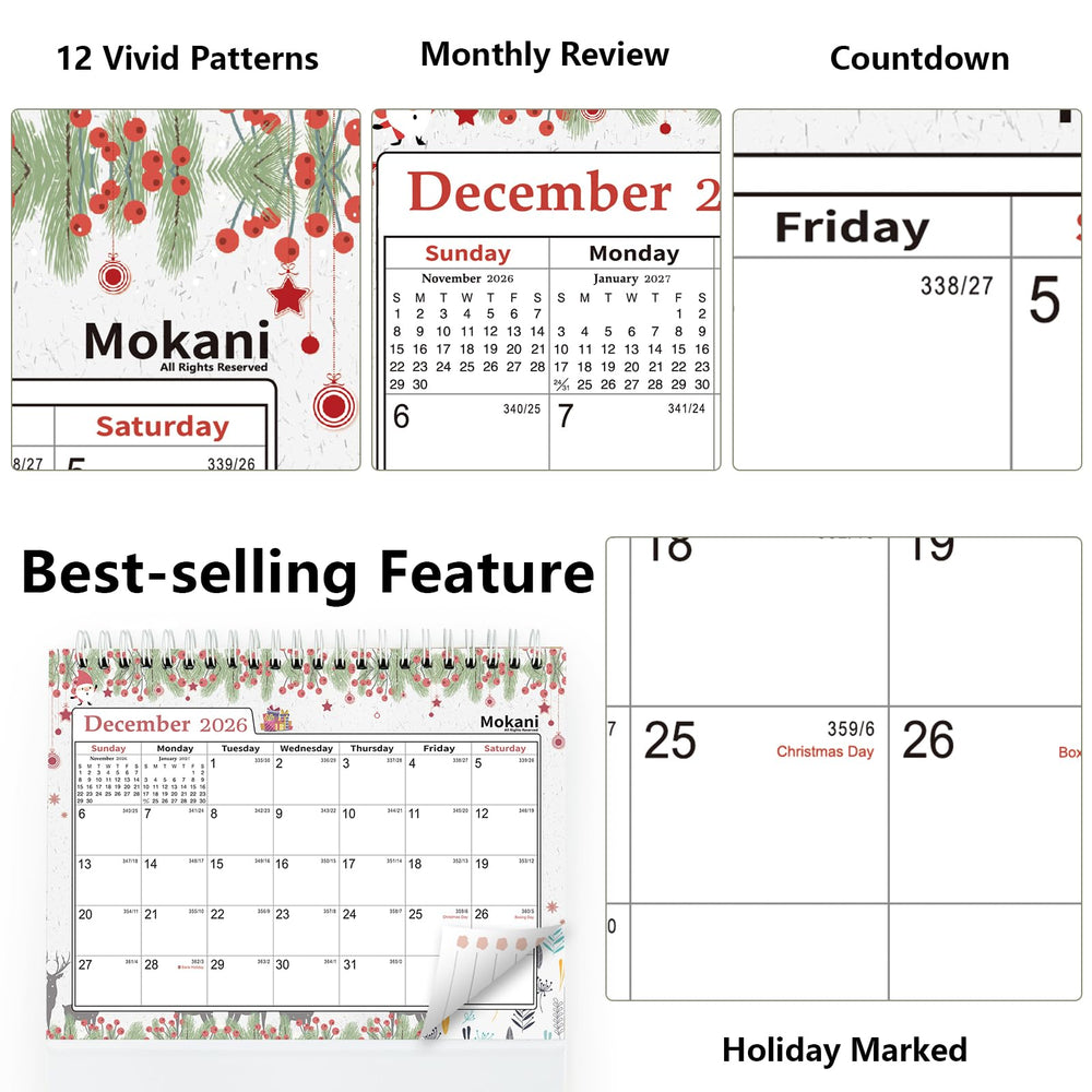 Small Desk Calendar 2025-2026, Mokani Standing Desktop Calendar 2025(January 2025-June 2026), Academic Year Flip Desk Calendars with 234 Stickers and US Holidays Marked (8x6)